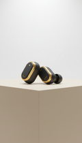 Wireless earbuds with gold accents