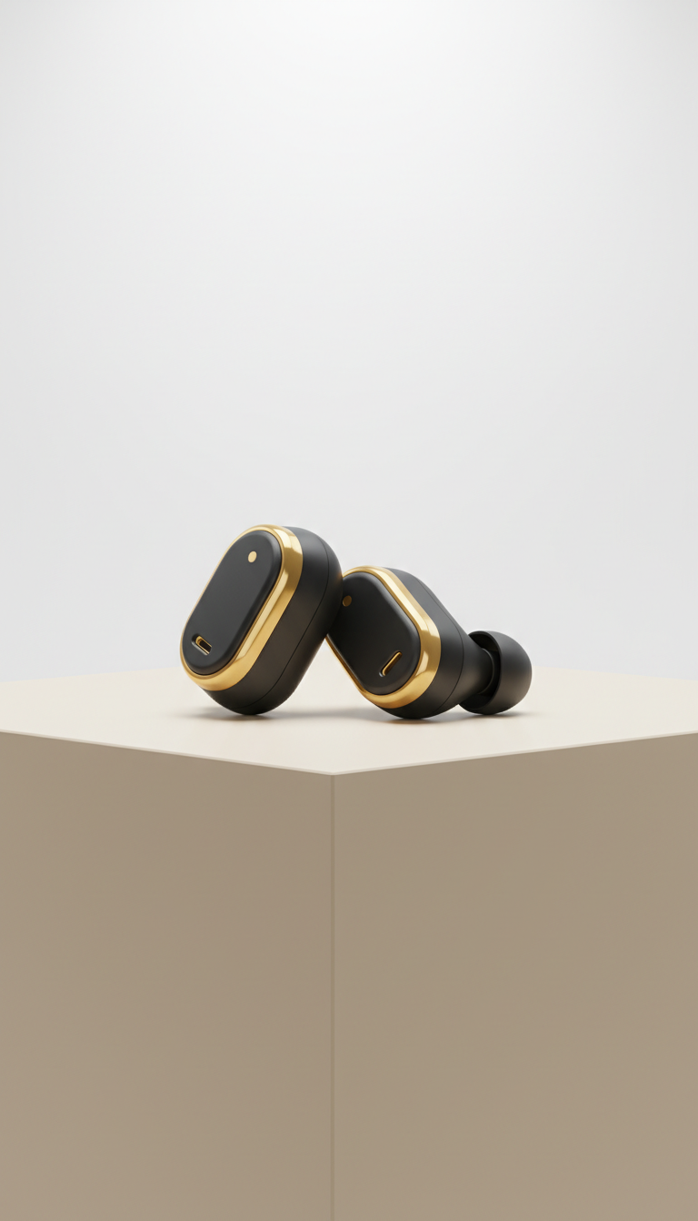 Wireless earbuds with gold accents